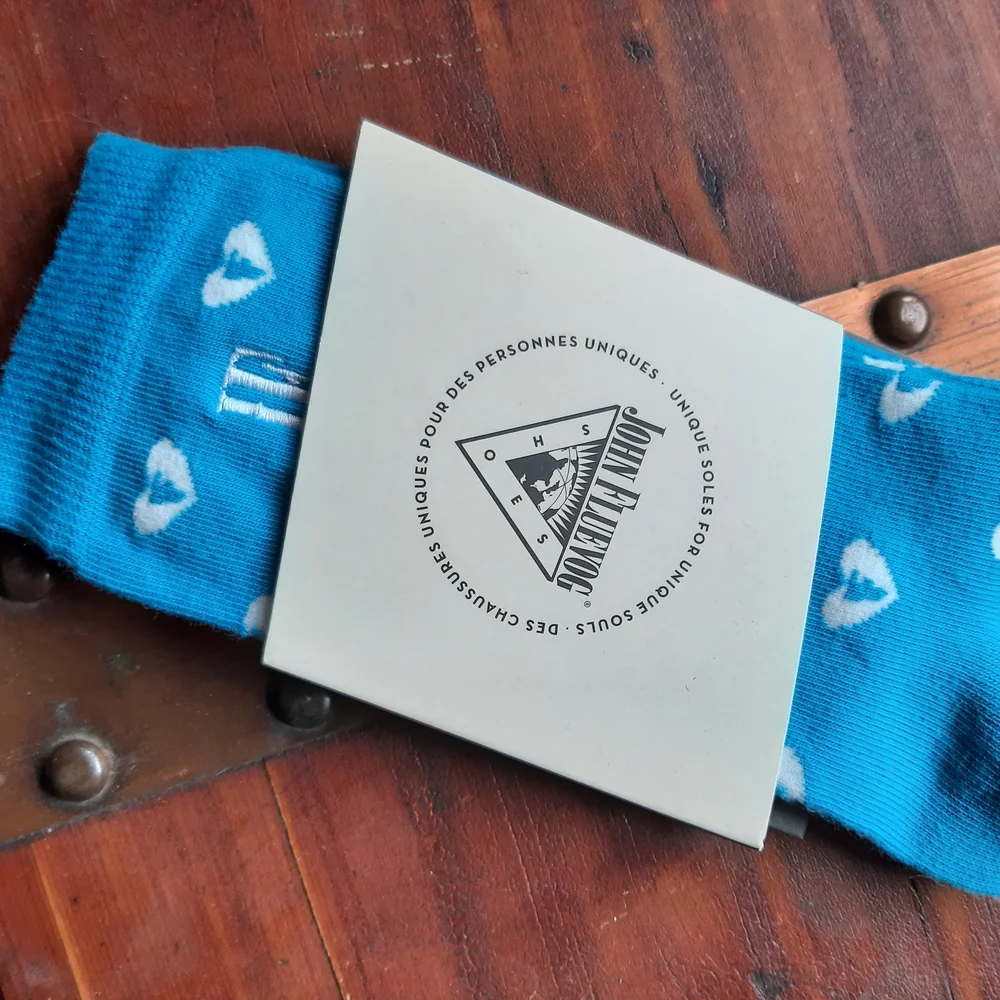 Brand-new John Fluevog Blue Heart Pattern Socks!